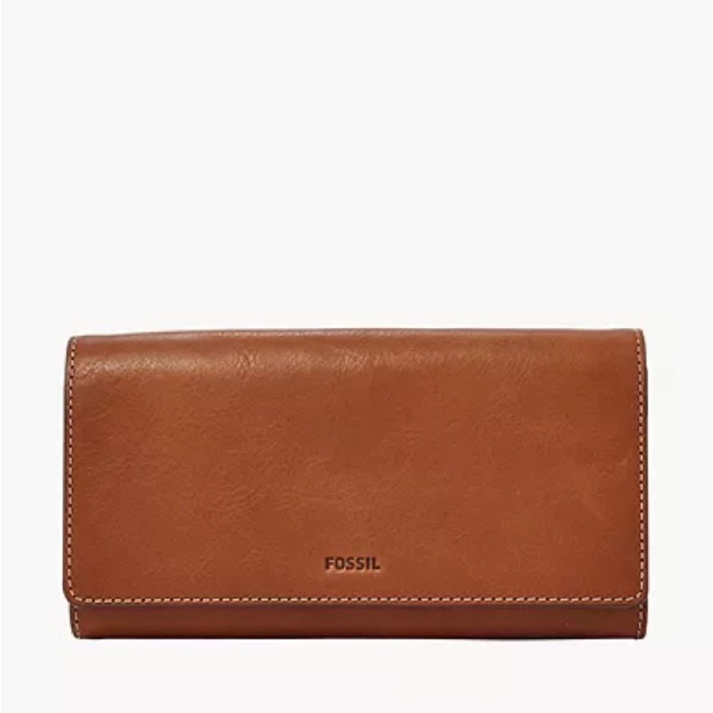 Fossil Emma RFID Flat Leather‎ Brown Wallet.